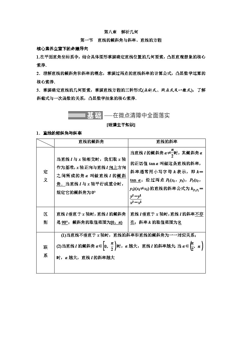 新高考数学一轮复习讲练教案8.1 直线的倾斜角与斜率、直线的方程（含解析）01