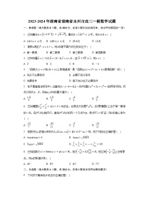 2023-2024年湖南省湖南省永州市高三一模数学试题（含解析）