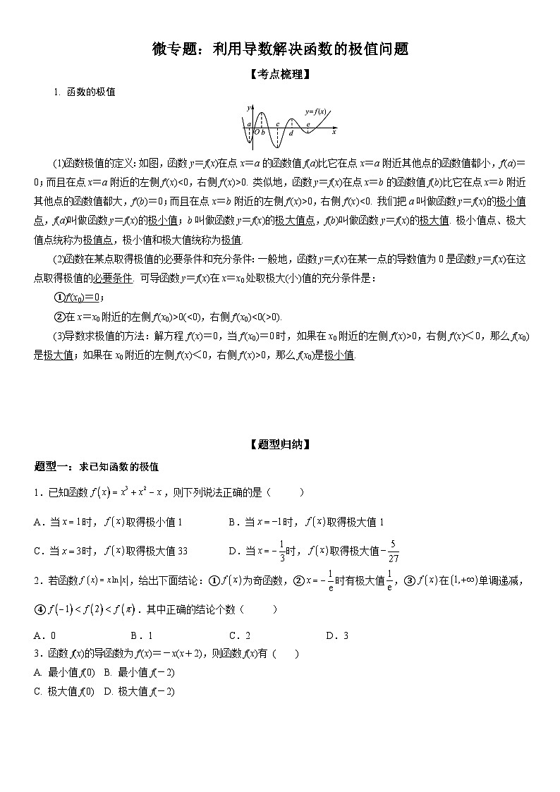 新高考数学一轮复习考点精讲讲练学案 利用导数解决函数的极值问题（含解析）01