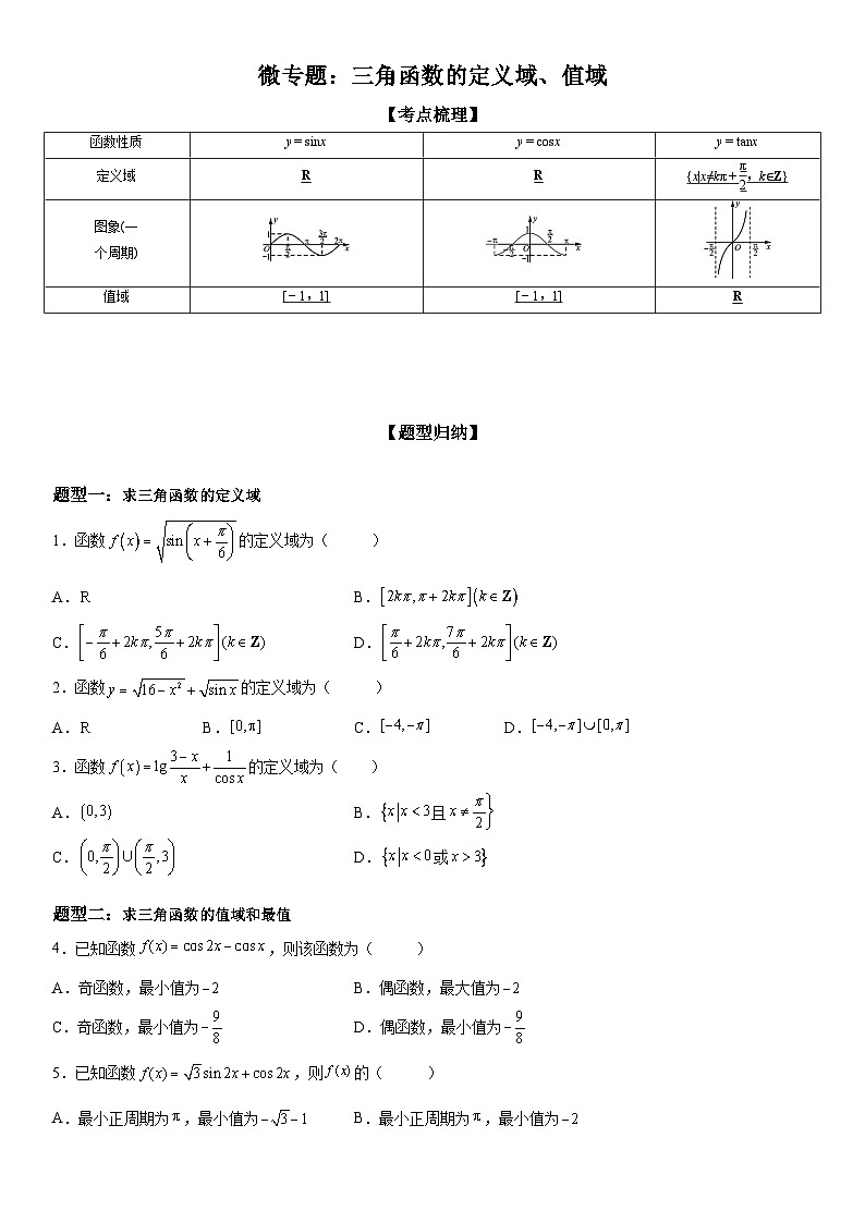 新高考数学一轮复习考点精讲讲练学案 三角函数的定义域、值域（含解析）01