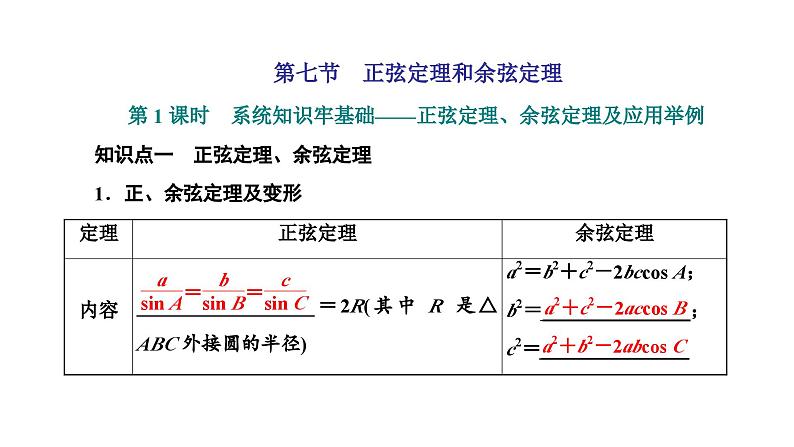 新高考数学一轮复习讲练课件4.7 第1课时 系统知识牢基础——正弦定理、余弦定理及应用举例（含解析）01