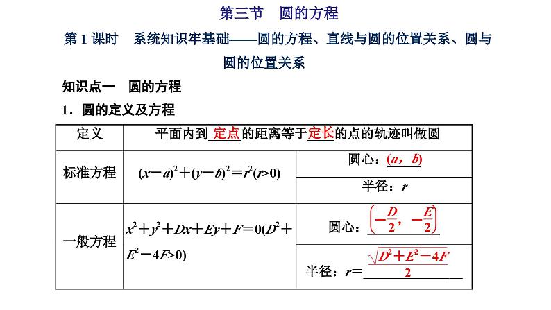 新高考数学一轮复习讲练课件8.3 第1课时 圆的方程、直线与圆的位置关系、圆与圆的位置关系（含解析）01