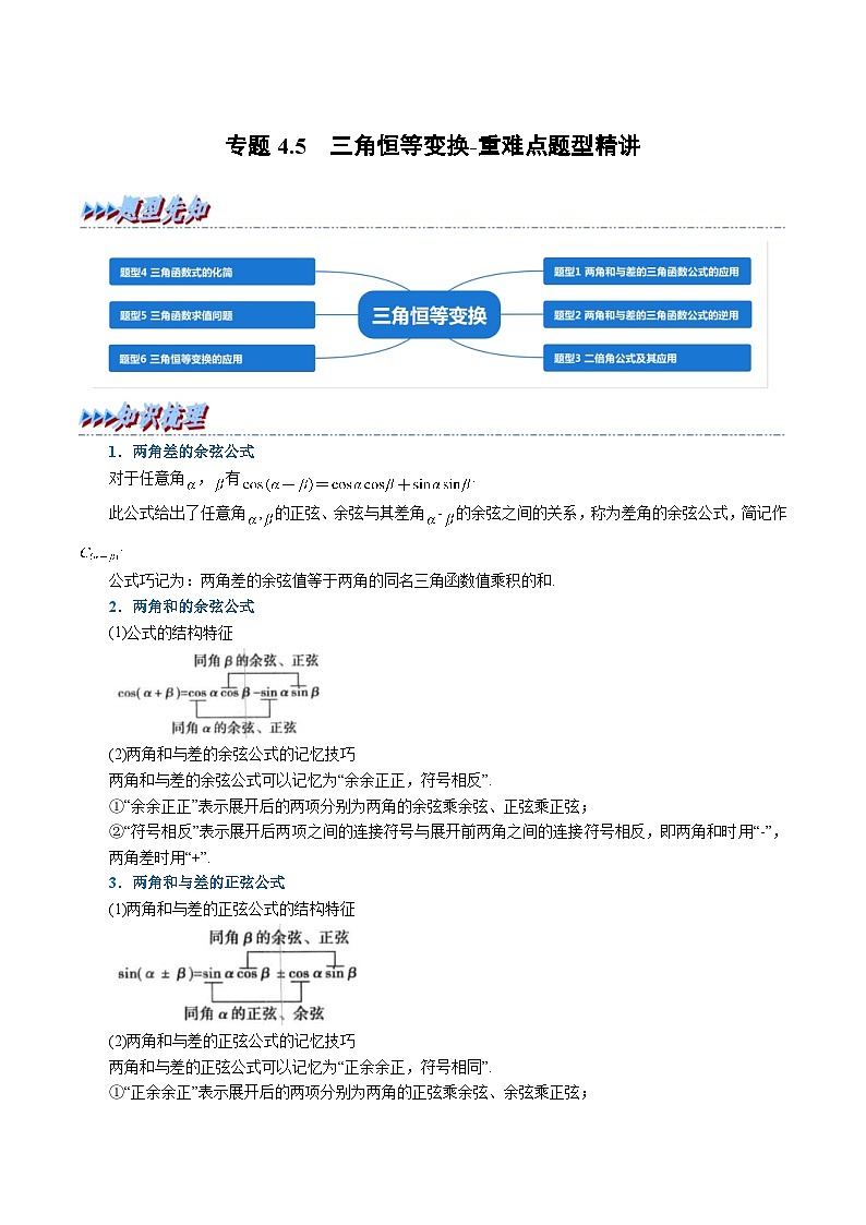 新高考数学一轮复习精选讲练专题4.5 三角恒等变换（含解析）01