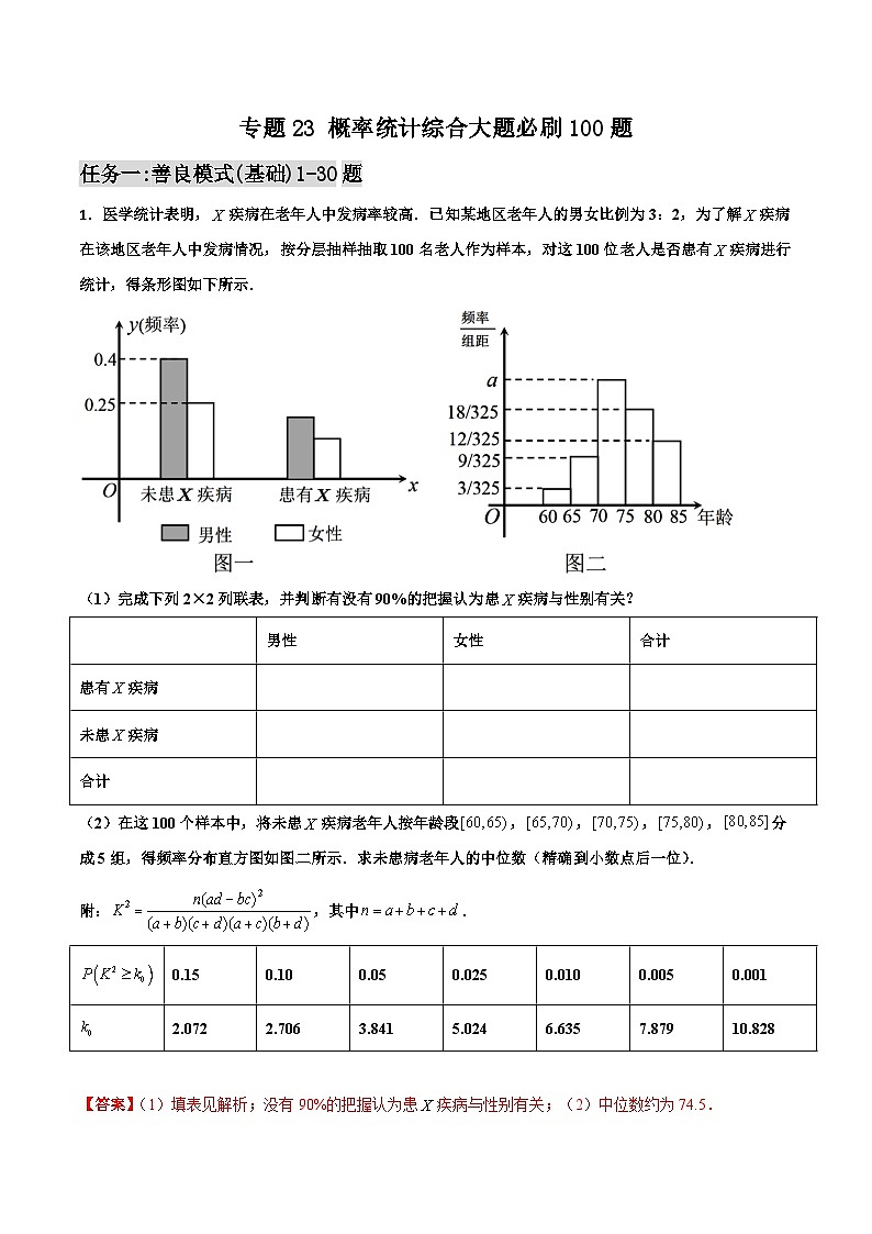 新高考数学二轮复习百题必刷题专题23 概率统计综合大题（含解析）01