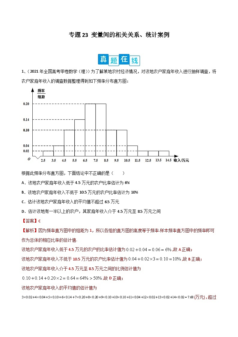 新高考数学二轮复习培优训练专题23 变量间的相关关系、统计案例（含解析）第1页
