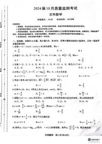 陕西省菁师联盟2024届高三10月质量监测考试文数试题及答案