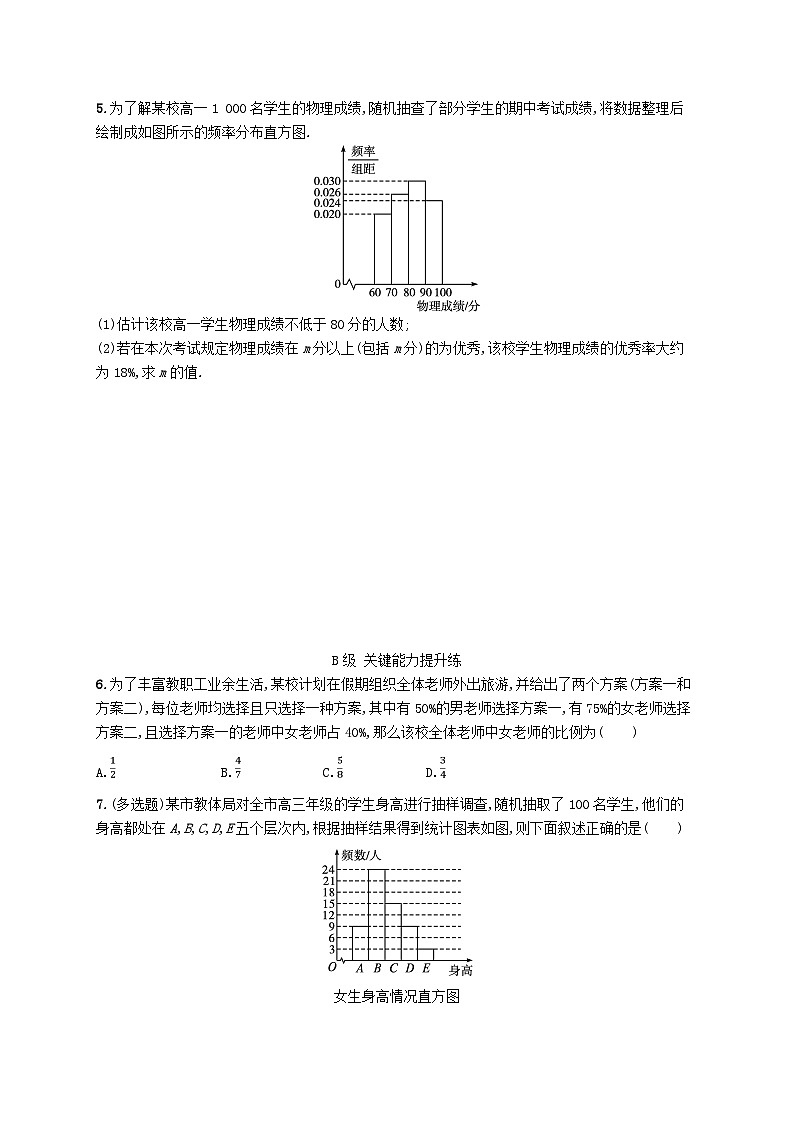 新教材2023_2024学年高中数学第6章统计3用样本估计总体分布3.1从频数到频率3.2频率分布直方图分层作业北师大版必修第一册02