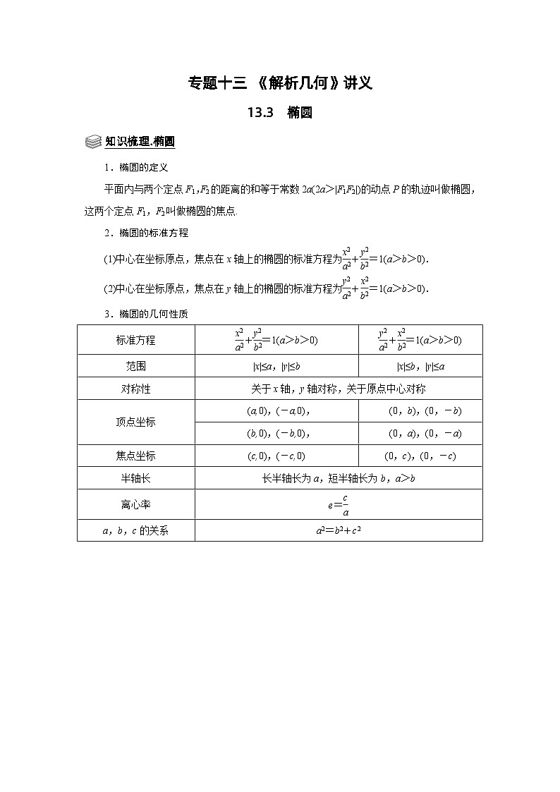 新高考数学一轮复习题型归纳讲义专题13解析几何 13.3椭圆（含解析）第1页