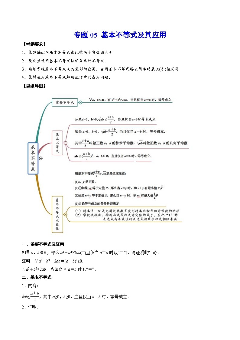 新高考数学一轮复习知识点总结与题型精练专题05 基本不等式及其应用（含解析）01