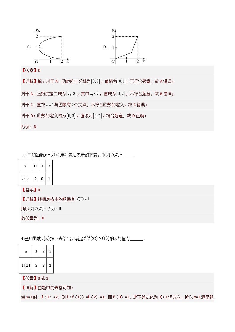 3.1.2 函数的表示法（同步练习）-高中数学人教A版（2019）必修第一册02