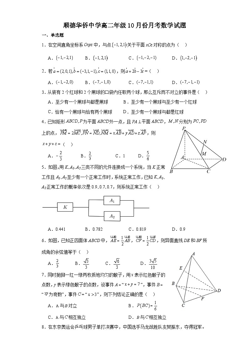 广东省佛山市顺德区华侨中学2023-2024学年高二上学期10月月考数学试题（月考）第1页