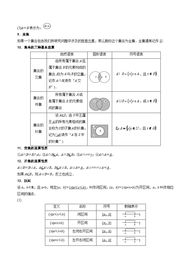 【期中单元知识点归纳】苏教版2019 2023-2024学年高一数学 必修1 第一章 集合（知识归纳+题型突破） 讲义（原卷版）第3页
