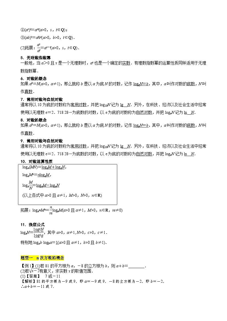 【期中单元知识点归纳】苏教版2019 2023-2024学年高一数学 必修1 第四章 指数与对数（知识归纳+题型突破） 讲义（解析版）第2页