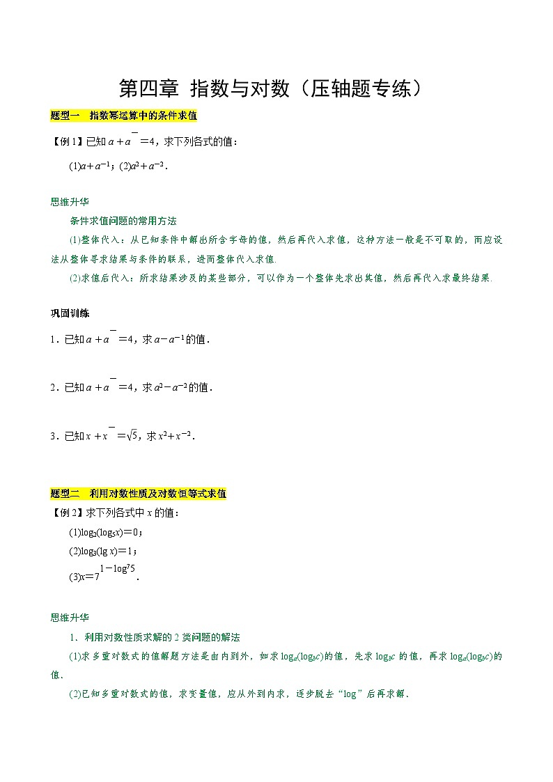 【期中复习提升】苏教版2019 2023-2024学年高一数学 必修1第四章 指数与对数 压轴题专练 试卷01
