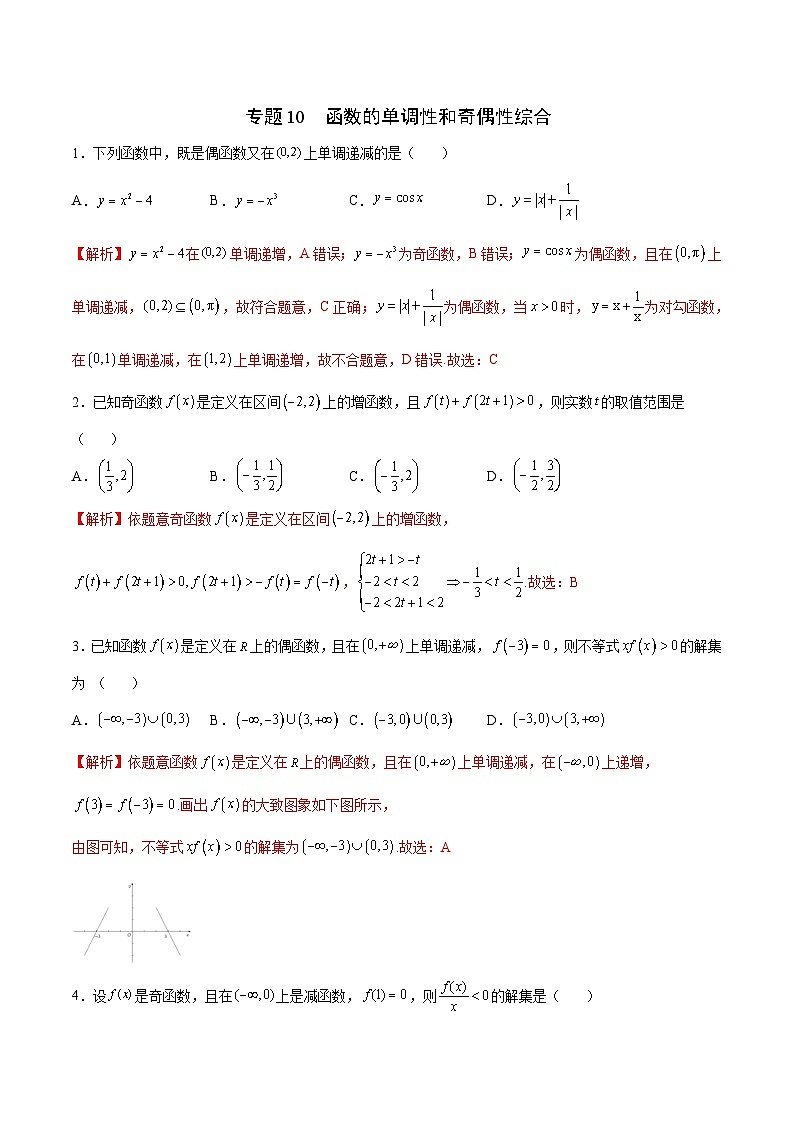 新高考数学二轮复习函数培优专题10  函数的单调性和奇偶性综合（含解析）第1页