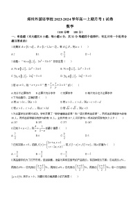 河南省郑州市郑州外国语学校2023-2024学年高一上学期10月月考数学试题