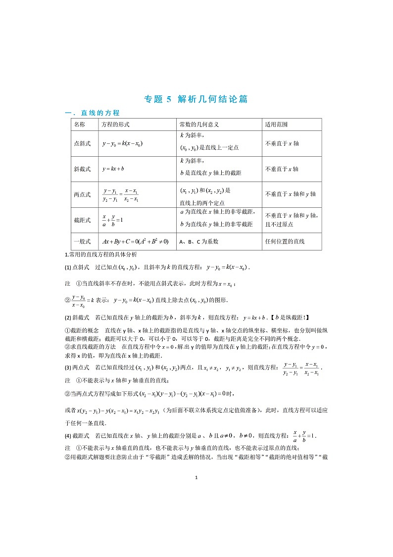 4-5 解析几何结论纯图版第1页
