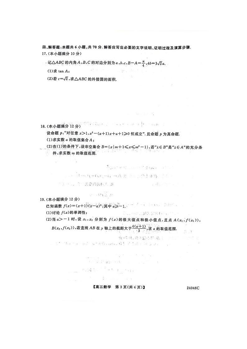 2024河北省部分学校高三上学期10月联考数学试题扫描版含解析第3页