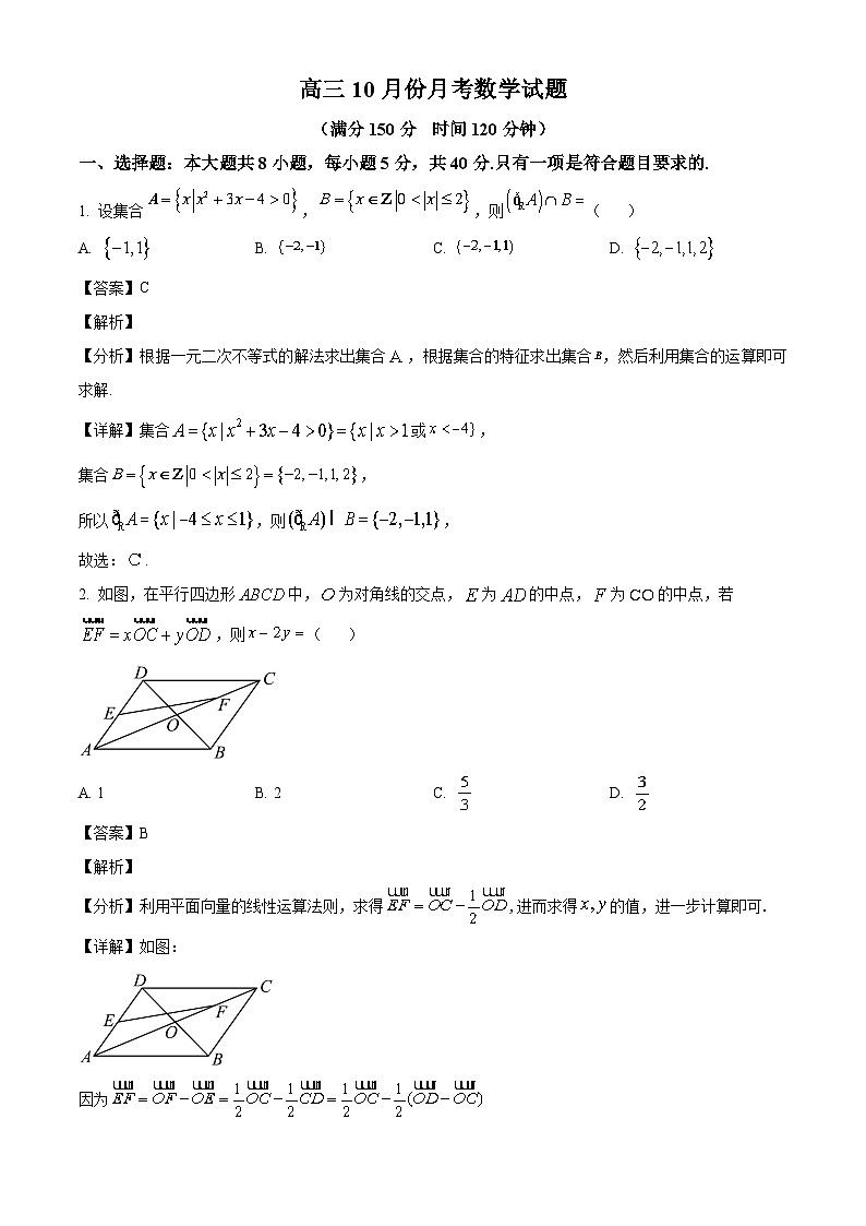 山东省德州市禹城市综合高中2023-2024学年高三数学上学期10月月考考试题（Word版附解析）第1页