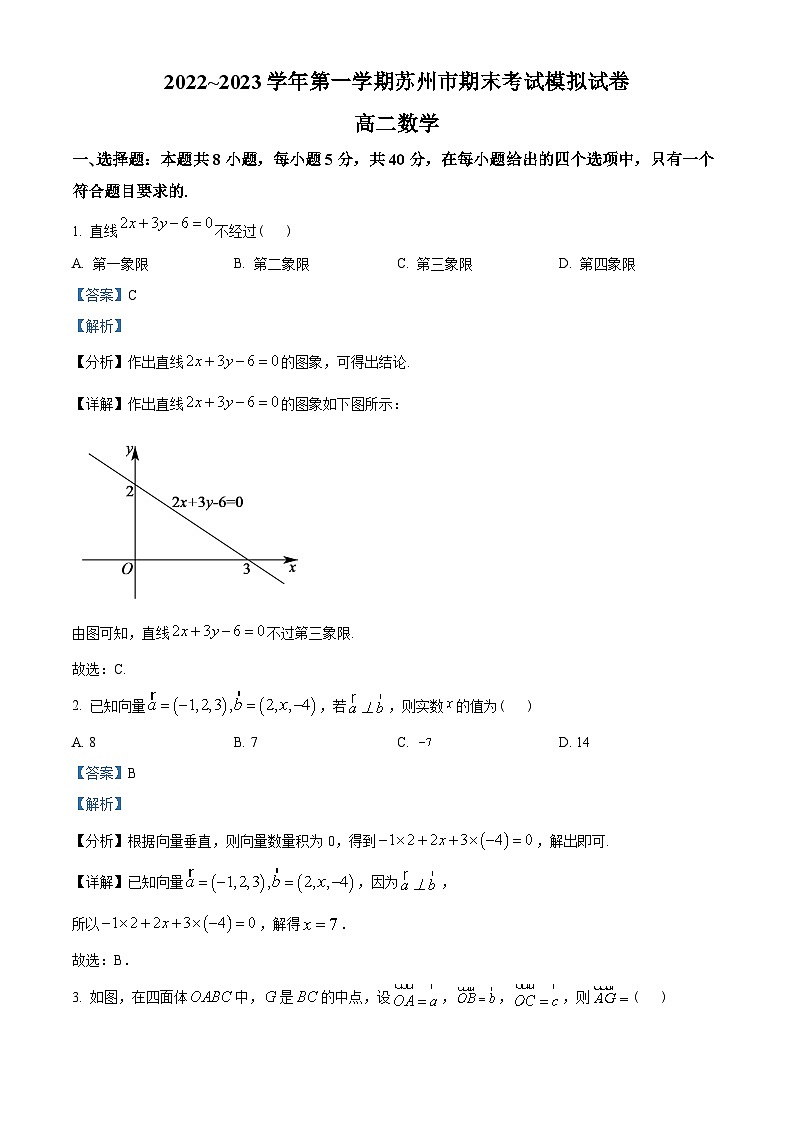 江苏省苏州市2022-2023学年高二上学期期末模拟数学试题（教师版含解析）第1页