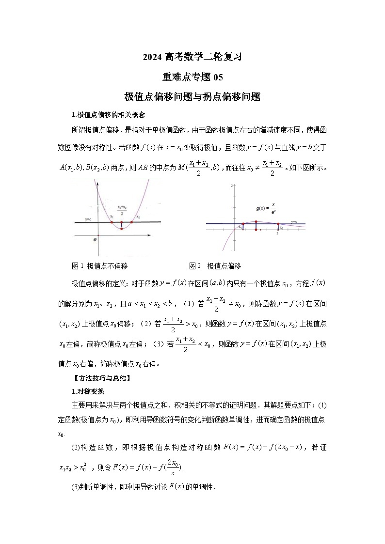 备战2024新高考-高中数学二轮重难点专题5-极值点与拐点偏移01