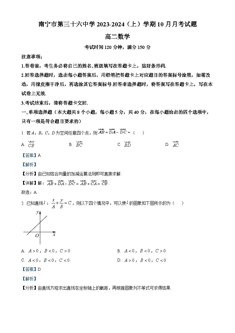 广西南宁市第三十六中学2023-2024学年高二数学上学期10月月考试题（Word版附解析）第1页