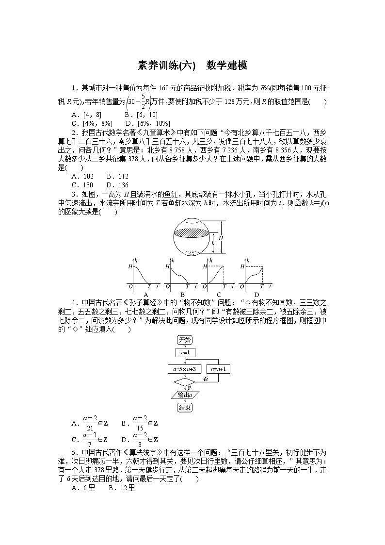 （数学理科）高考数学复习素养训练(六)  数学建模第1页