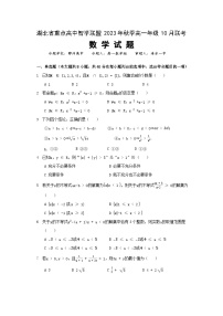 2024湖北省重点高中智学联盟高一上学期10月联考数学试题无答案