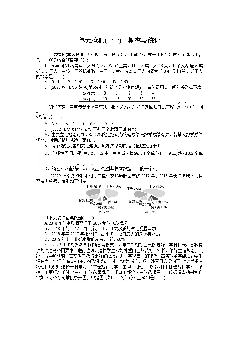 数学高考第一轮复习特训卷（文科）单元检测(十一)　概率与统计01