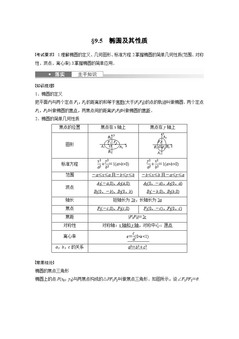 高考数学第一轮复习第九章 §9.5　椭圆及其性质第1页