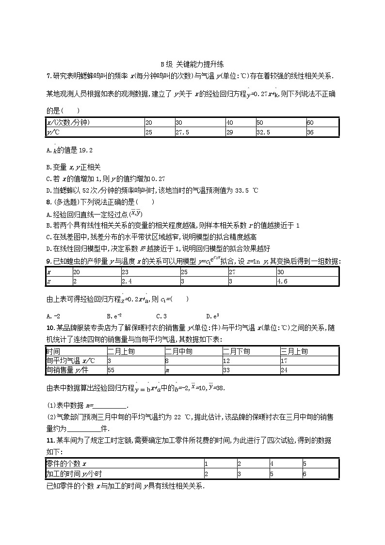 新教材2023_2024学年高中数学第8章成对数据的统计分析8.2一元线性回归模型及其应用8.2.1一元线性回归模型8.2.2一元线性回归模型参数的最玄乘估计分层作业新人教A版选择性必修第三册第3页