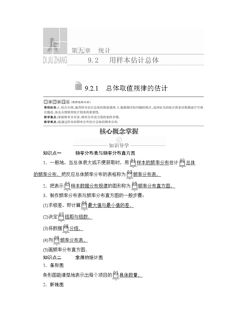 (2019)高中数学必修第二册第九章9.2.1《总体取值规律的估计》学案-人教A版第1页