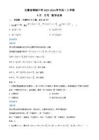 安徽省桐城中学2023-2024学年高一数学上学期9月月考试题（Word版附解析）