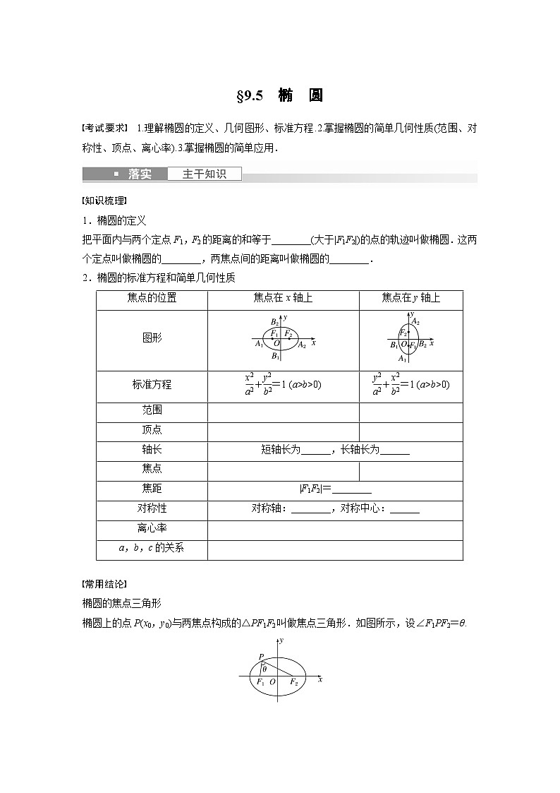 2024年数学高考大一轮复习第九章 §9.5　椭　圆（附答单独案解析） 试卷01