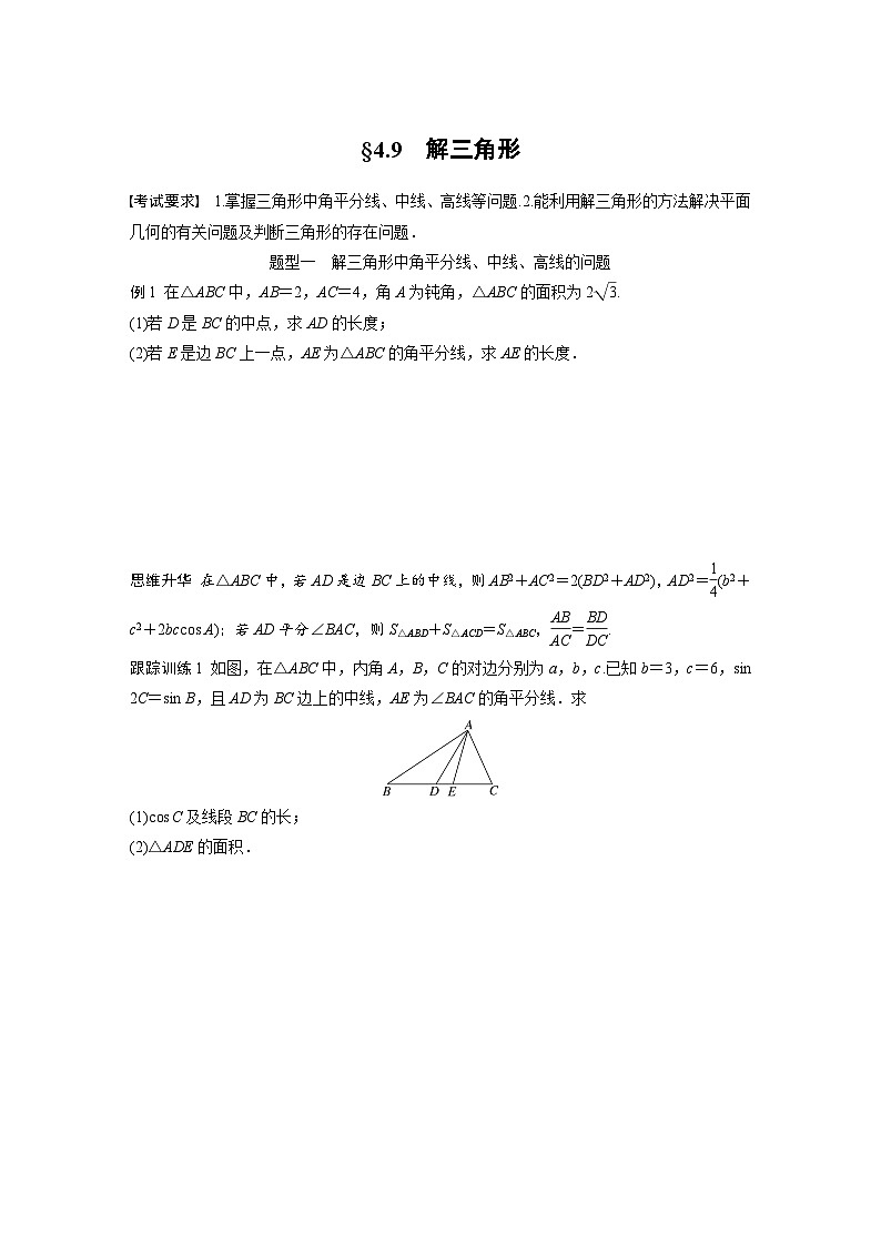 2024年数学高考大一轮复习第四章 §4.9　解三角形（附答单独案解析） 试卷01