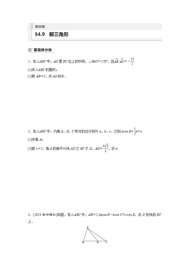 2024年数学高考大一轮复习第四章 §4.9　解三角形（附答单独案解析） 试卷01