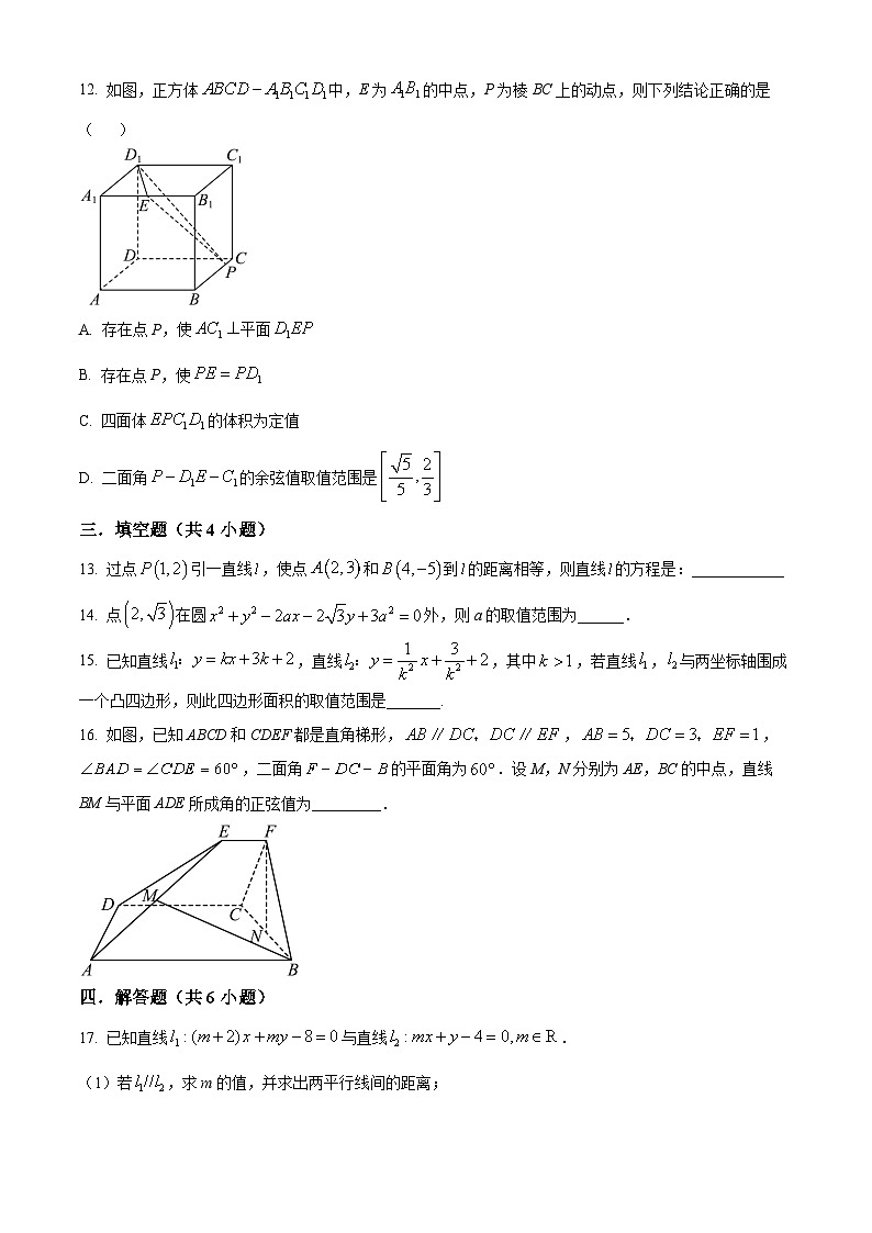 2024沈阳东北育才学校高二上学期10月月考试题数学含答案第3页