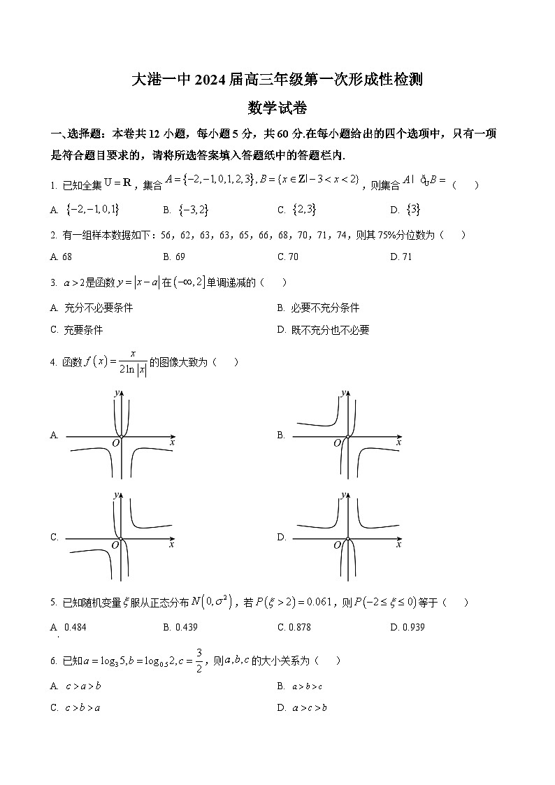 天津市滨海新区大港第一中学2023-2024学年高三上学期第一次月考试题+数学+Word版含解析第1页