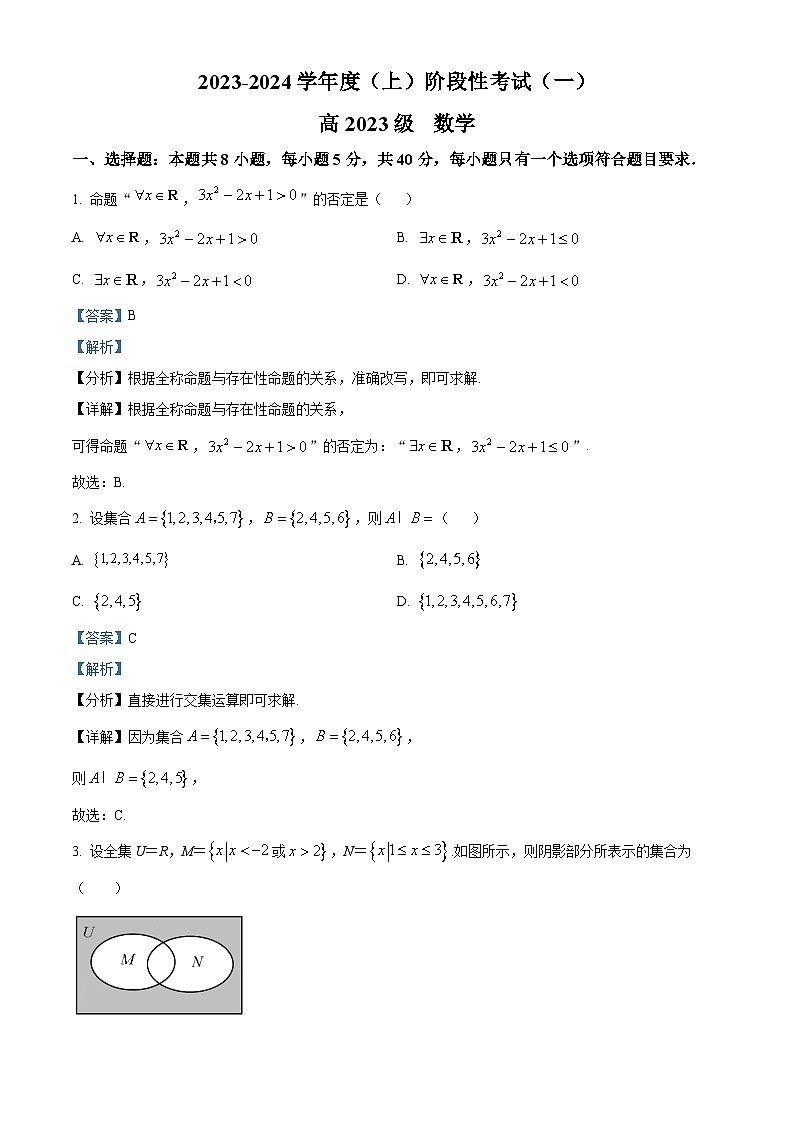 四川省成都列五中学2023-2024学年高一数学上学期10月月考试题（Word版附解析）01
