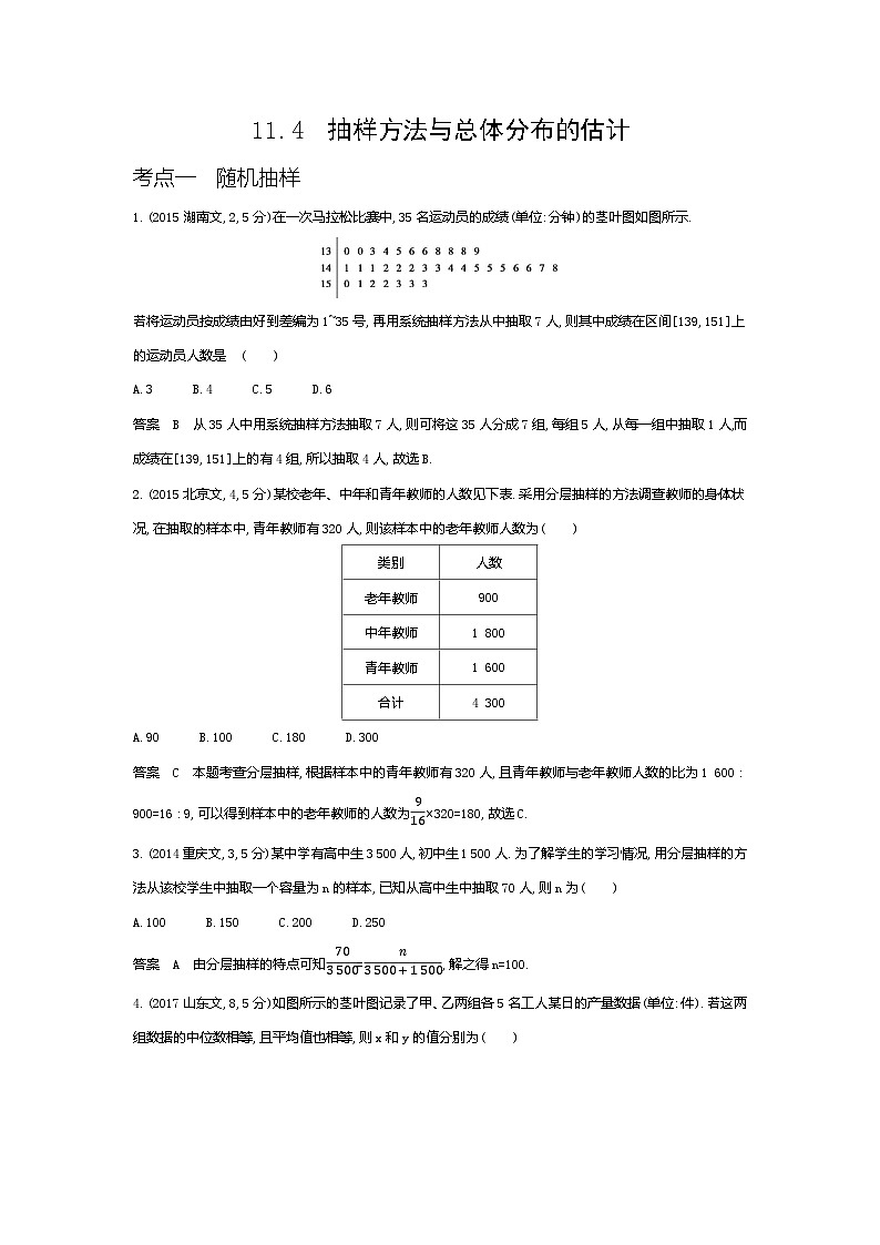 1_11.4　抽样方法与总体分布的估计（十年高考）第1页
