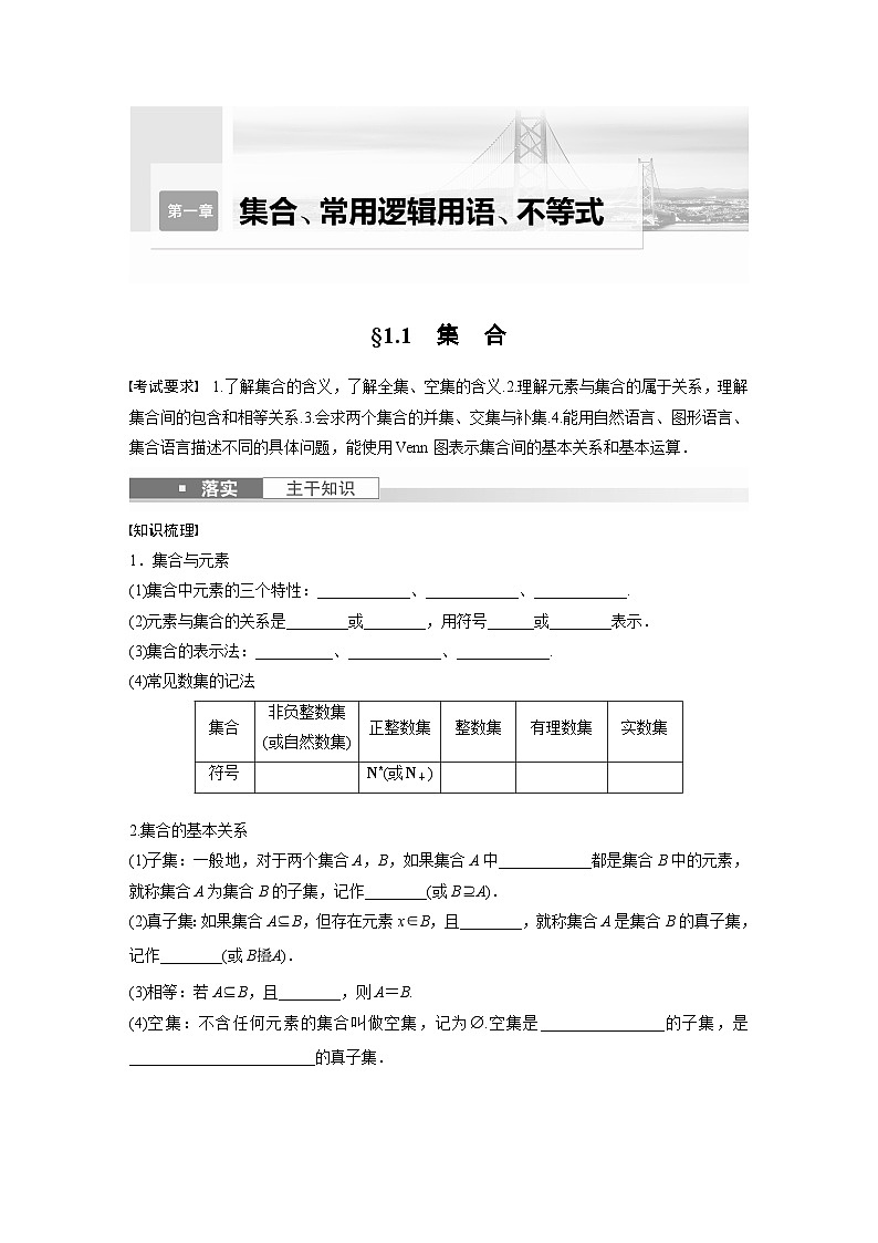2024年高考数学第一轮复习专题训练第一章　§1.1　集　合第1页