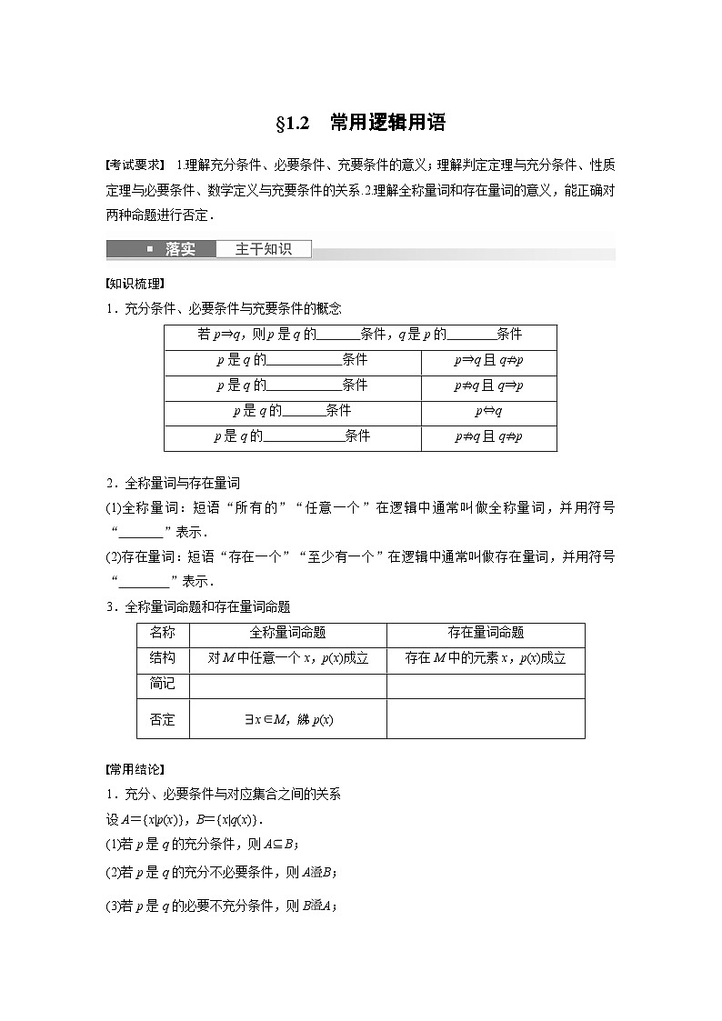 2024年高考数学第一轮复习专题训练第一章　§1.2　常用逻辑用语第1页