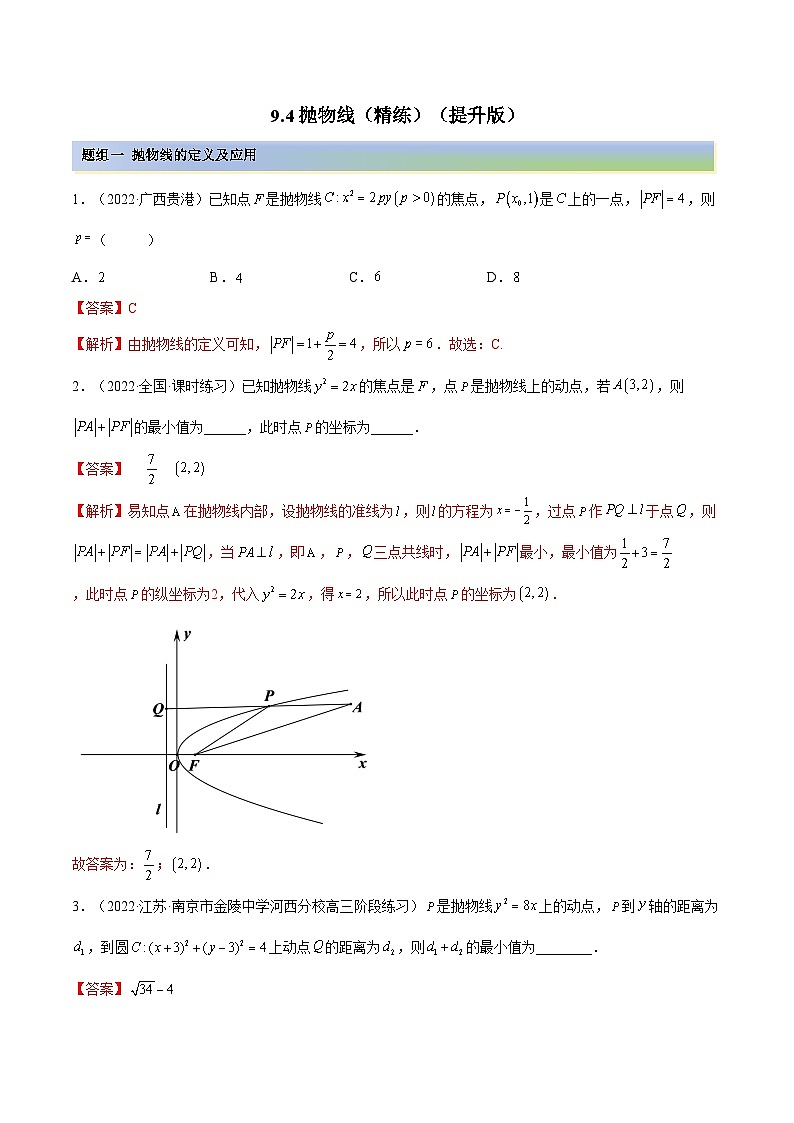 备战高考2024年数学第一轮专题复习9.4 抛物线（精练）（提升版）（解析版）第1页