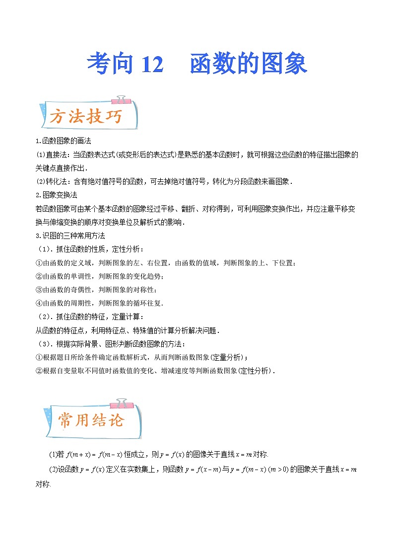2024年高考数学第一轮复习四十三讲12 函数的图象（原卷附答案）第1页