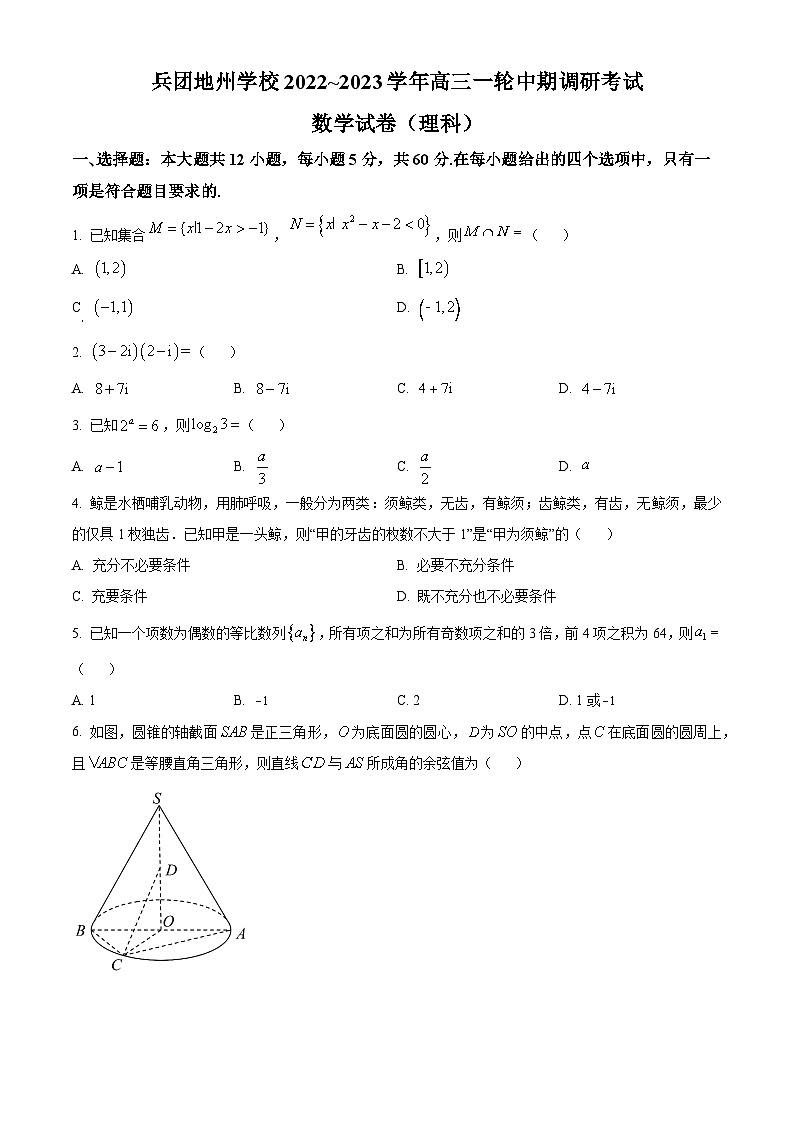 【期中真题】新疆生产建设兵团地州学校2023届高三上学期一轮期中调研考试数学（理）试题（原卷版）第1页