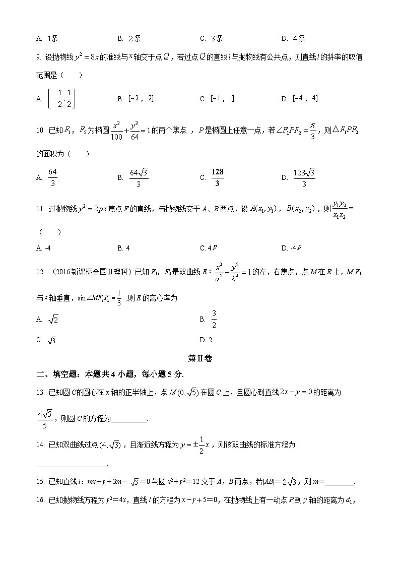 【期中真题】吉林省长春市长春外国语学校2020-2021学年高二上学期期中考试数学试题（原卷版）第2页