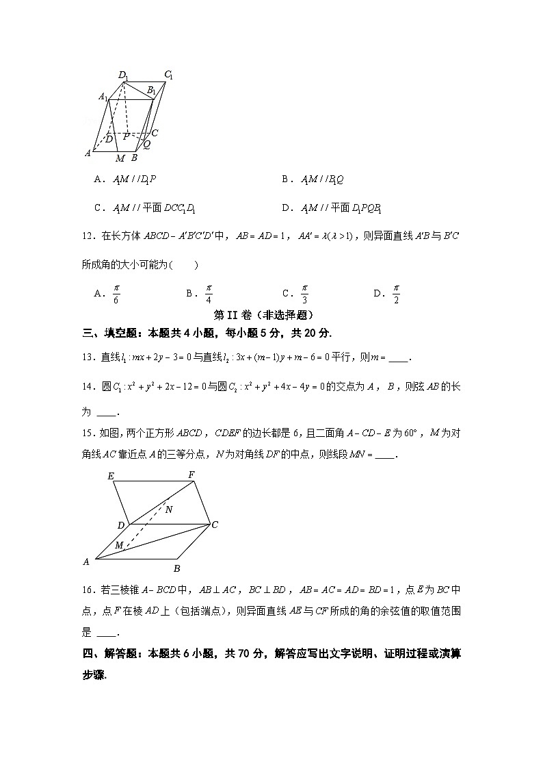 山东省平邑县第一中学2023-2024学年高二上学期10月阶段性质质量检测数学试题03