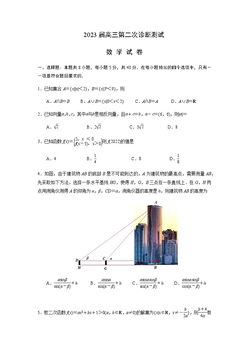 江苏省海门市2022-2023学年高三上学期第二次诊断(期中)测试数学试卷(原卷版)第1页