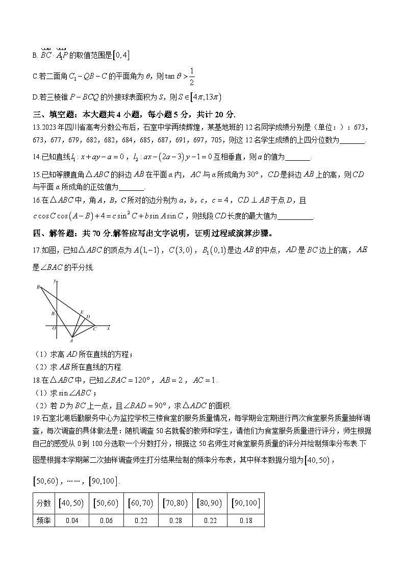 四川省资阳市乐至县乐至中学2023-2024学年高二上学期10月月考数学试题第3页
