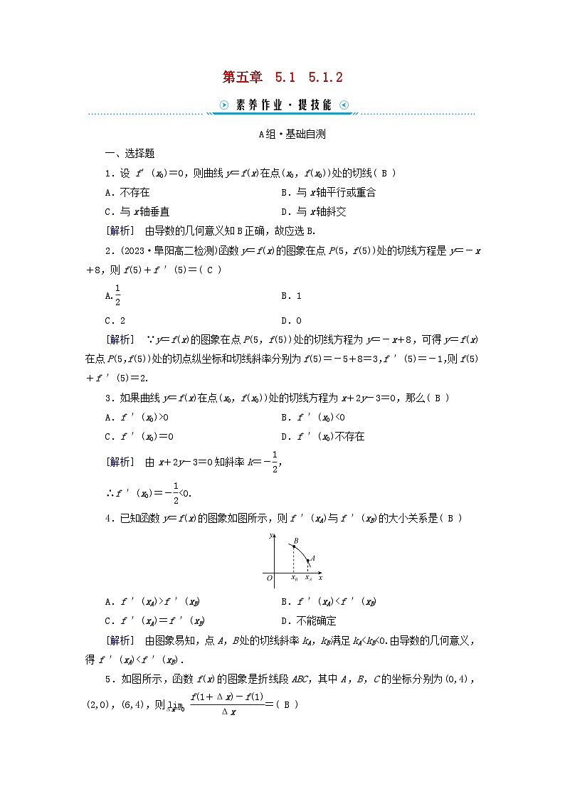 新教材适用2023_2024学年高中数学第5章一元函数的导数及其应用5.1导数的概念及其意义5.1.2导数的概念及其几何意义素养作业新人教A版选择性必修第二册第1页